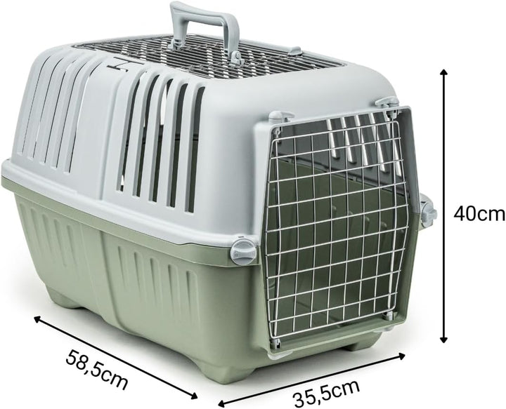 lionto Hundetransportbox aus Kunststoff mit Metallgitter, 58,5x35,5x40 cm, Transportbox mit praktisc