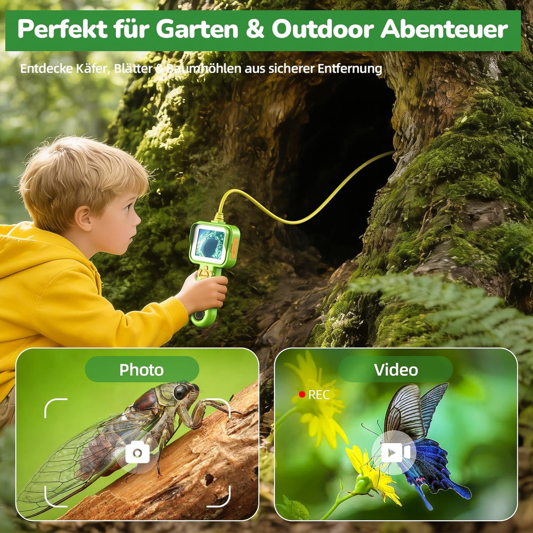 FINIBO Endoskopkamera Kinder – 2.4" Display Kids Endoscope, Spielzeug Endoskop mit Licht, Insekten B