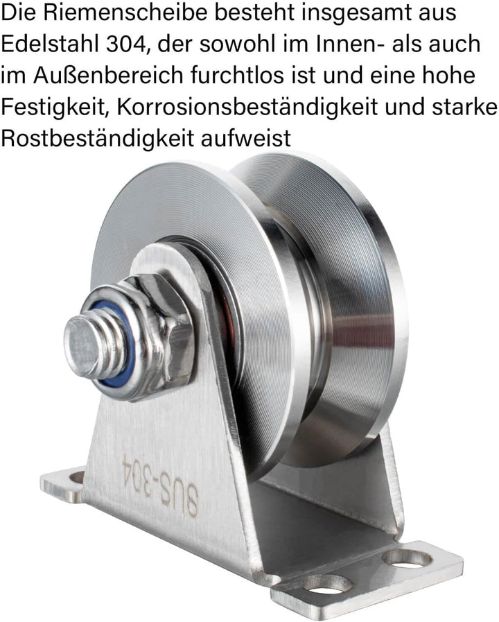 Umlenkrolle mit 2 Kugellager, 304 Edelstahl Fitness flaschenzug, 48mm V Typ Umlenkrollen für 12mm Se