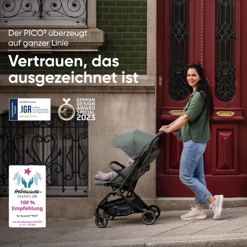 my junior® Buggy PICO³ | bis 22kg | Einhand AutoFold-Klappmechanismus | Ergonomische Liegeposition n