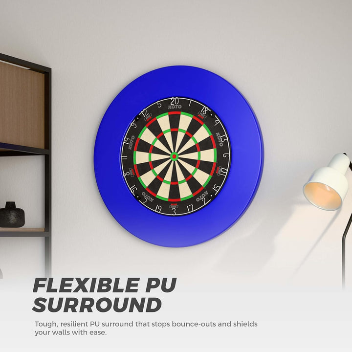 KOTO - King Pro + Dartbord Surround Blau, Hochwertiger Dart Surround für alle Dartscheiben, Dart Auf
