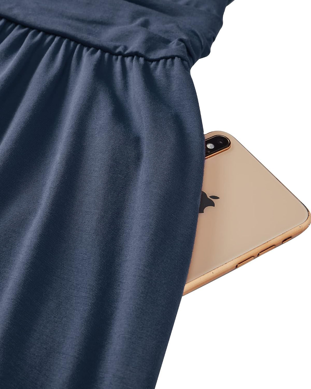 OUGES Kleid Damen Spaghettiträger Sommer Kleider Knielang V-Ausschnitt Strandkleid mit Taschen XXL M
