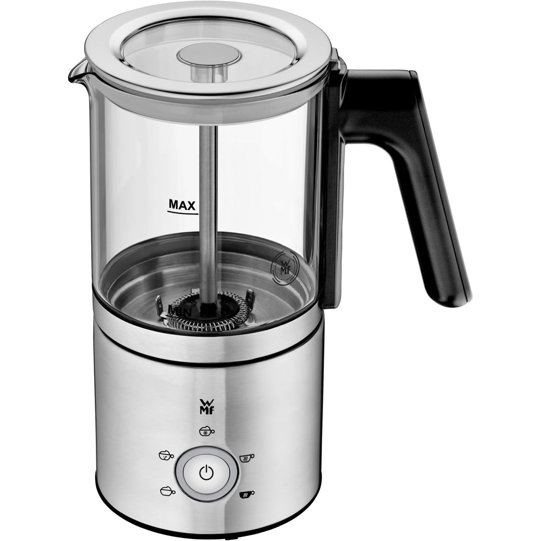 WMF Lono Glas Milchaufschäumer elektrisch, 150-250 ml, 650 Watt, Frappe Mixer, Touch-Display, für Mi