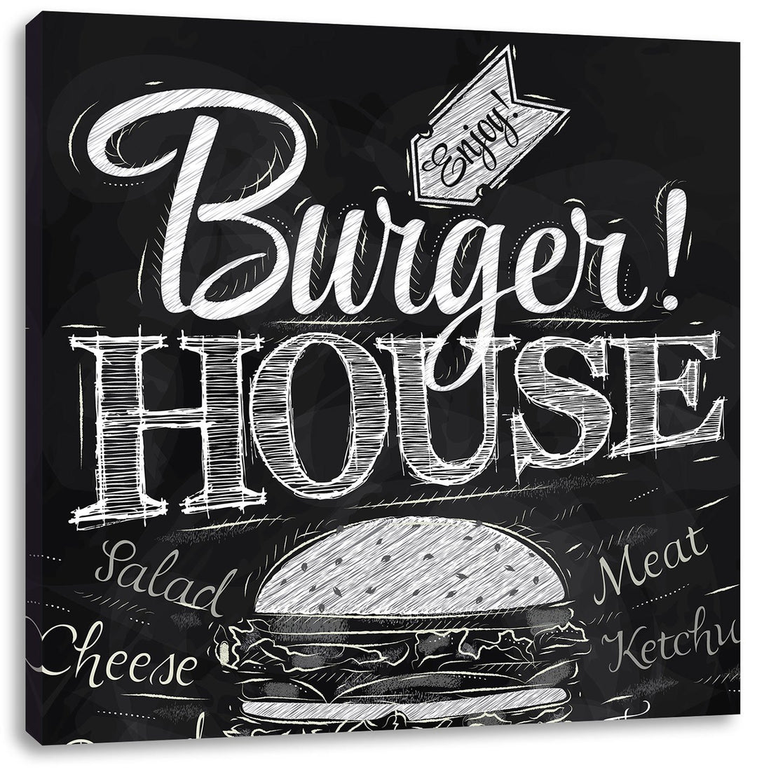 Pixxprint Burger House, Format: 70x70 auf Leinwand, XXL riesige Bilder fertig gerahmt mit Keilrahmen