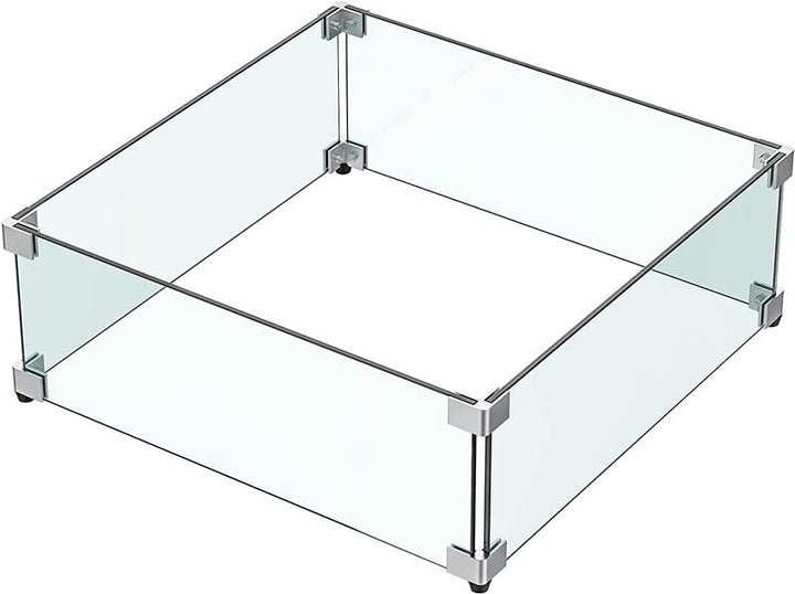 MESIDA 60 x 60 x 15 cm Feuerstelle, Glas-Windschutz, gehärtetes Glas, Feuerstelle, Tischschild, dick