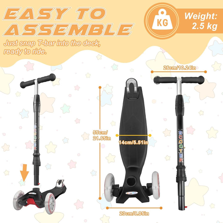 KORIMEFA Scooter Kinder Roller, Dreiradscooter mit PU LED Räder, Leuchtenden Räder, Faltbarer Höhenv