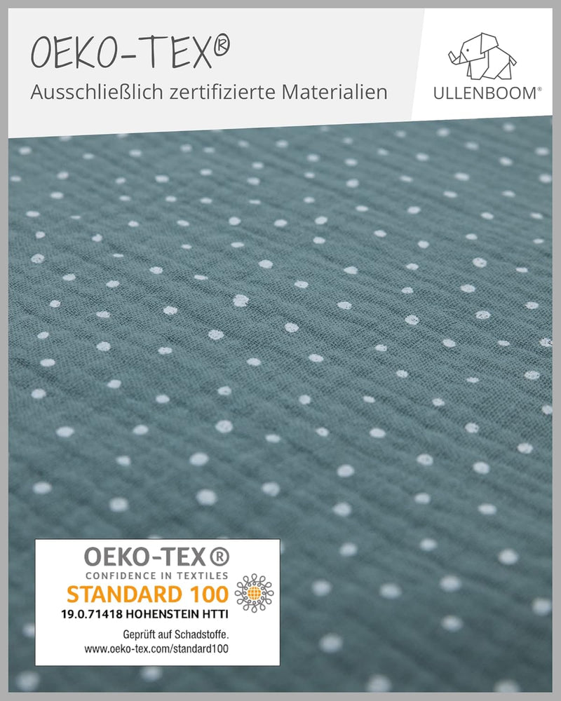 ULLENBOOM ® Babybettwäsche 80x80 cm Musselin Salbeigrün - 2 Teile (komplett): Baby Bettwäsche 80x80