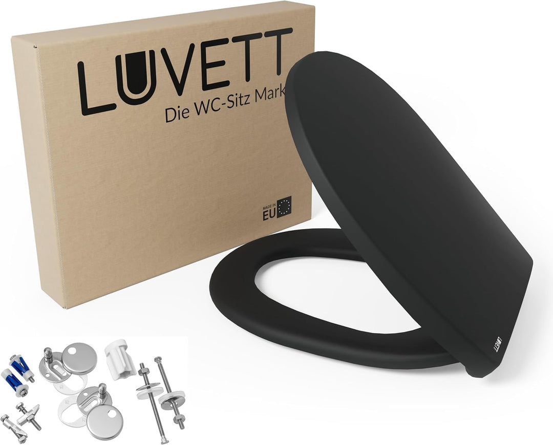 LUVETT® WC-Sitz mit Absenkautomatik C100 oval universell, Toilettendeckel mit 3 Edelstahl Montagelös