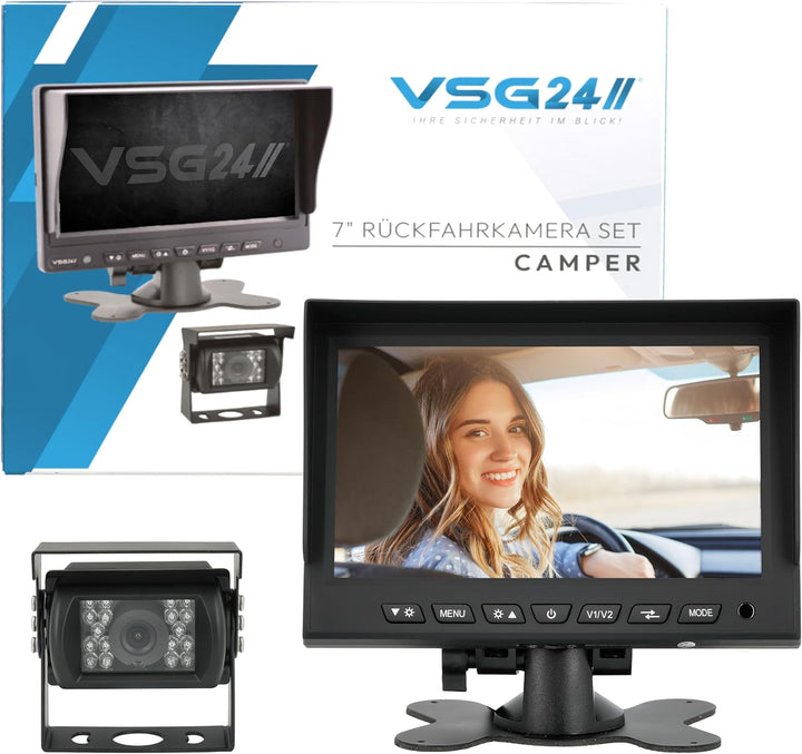VSG24 Rückfahrkamera 7" Camper-Set inkl. Kamera, Monitor, Kabel - Wasserdicht Nachtsicht 12V-24V Ein