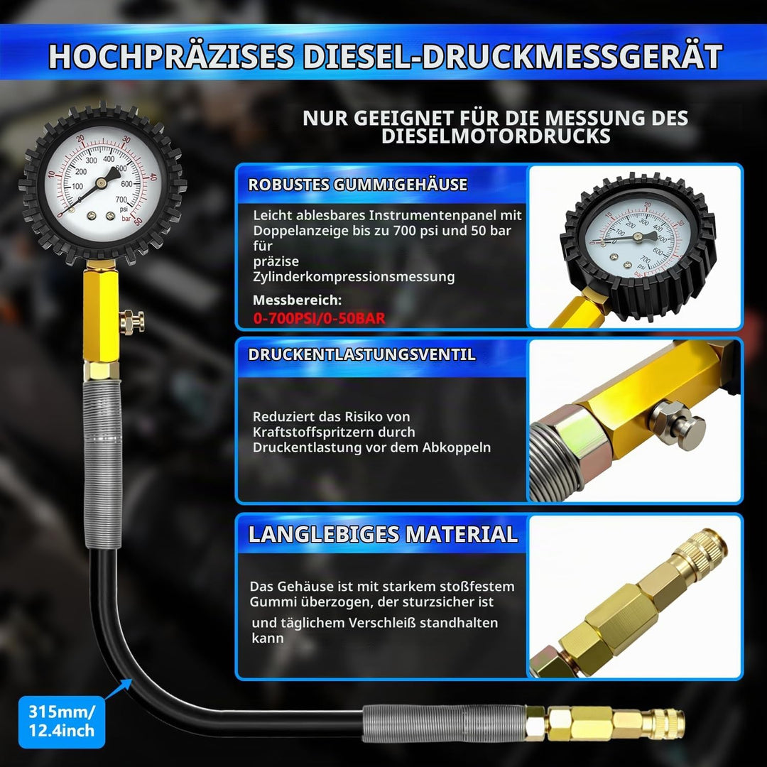 ZKTOOL 46 Stück Kompressionsprüfgerät für Benzin- und Dieselmotoren, Druckverlustprüfer, Zylinderdru