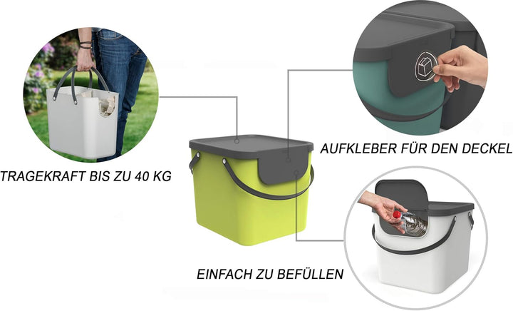 Rotho Albula Mülltrennungssystem 40l für die Küche, Kunststoff (PP) BPA-frei, hellgrün/anthrazit, 40