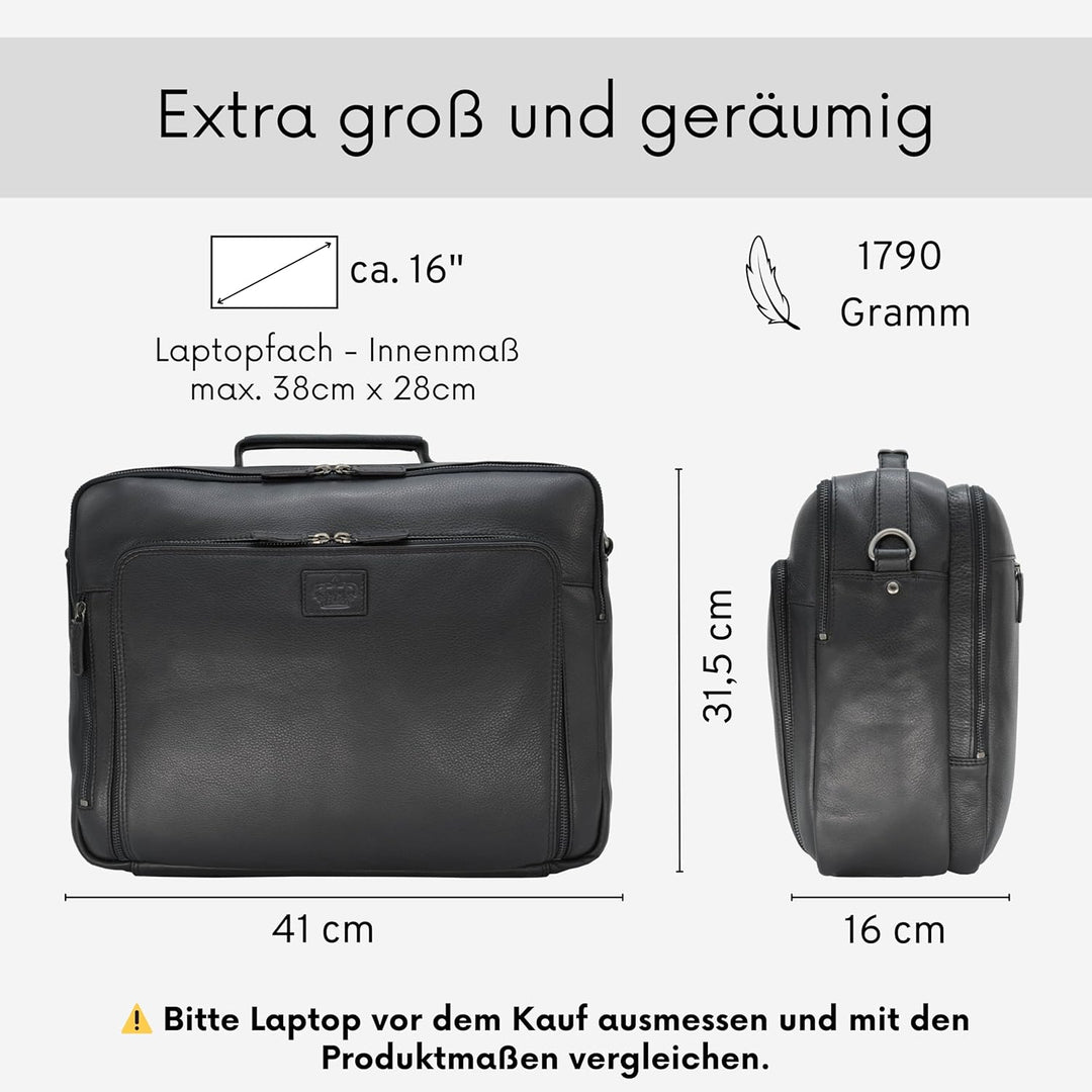 Baur XXL Tasche Echtes Leder | Laptoptasche bis 16 Zoll | Handgefertigte Businesstasche | Aktentasch