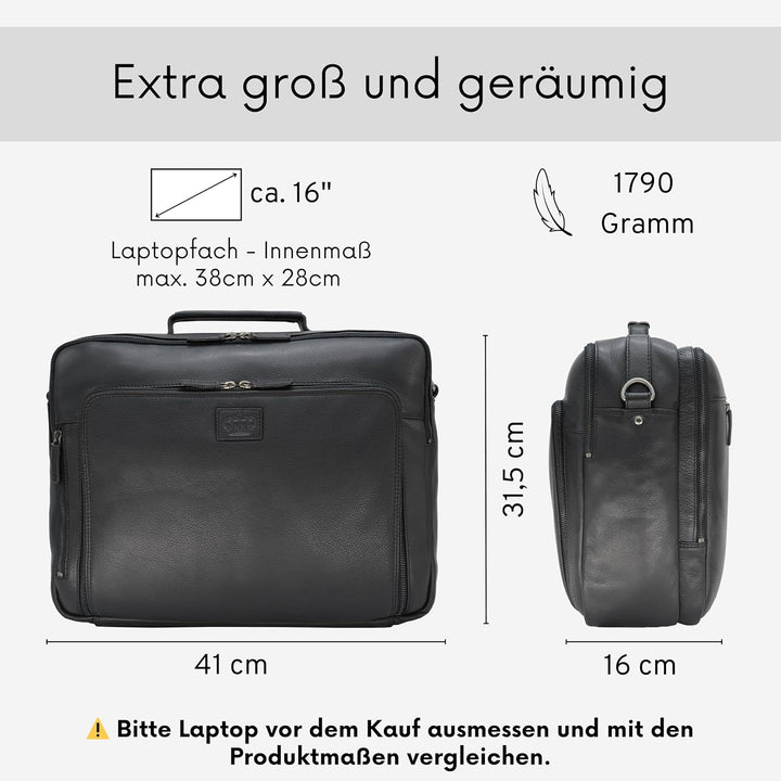 Baur XXL Tasche Echtes Leder | Laptoptasche bis 16 Zoll | Handgefertigte Businesstasche | Aktentasch
