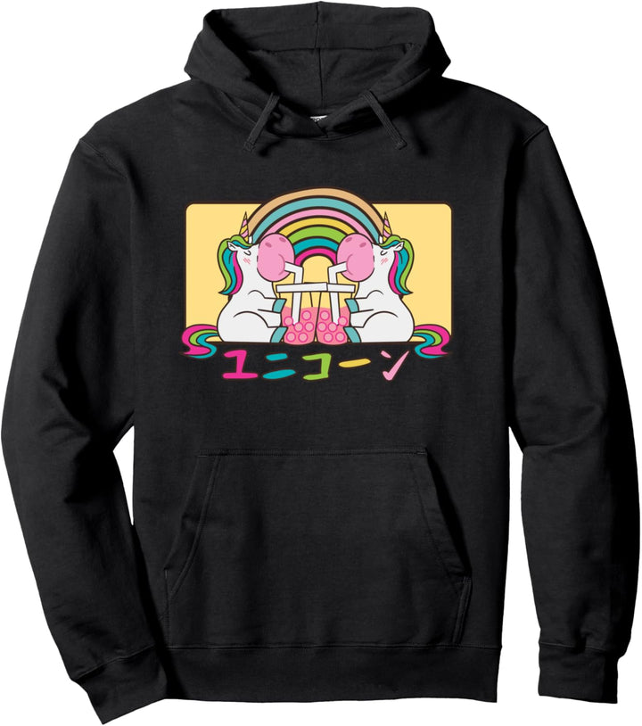 Kawaii süsser Einhorn Regenbogen und Bubble Tea Pullover Hoodie