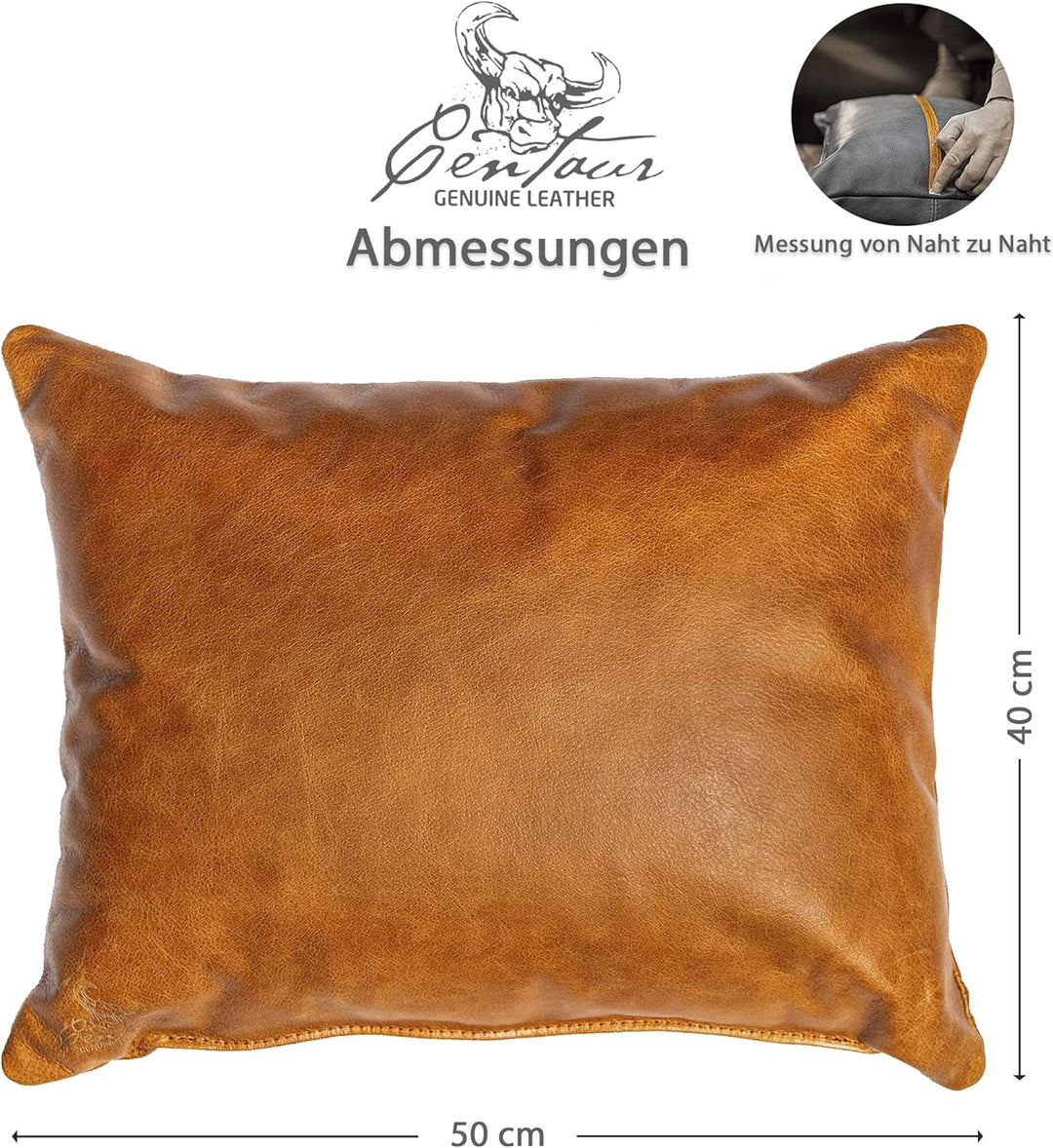 Centaur - Deko Lederkissen 50 x 40 cm für Sofa oder Schlafzimmer Cognac/Vintage - Echt Leder Kissen