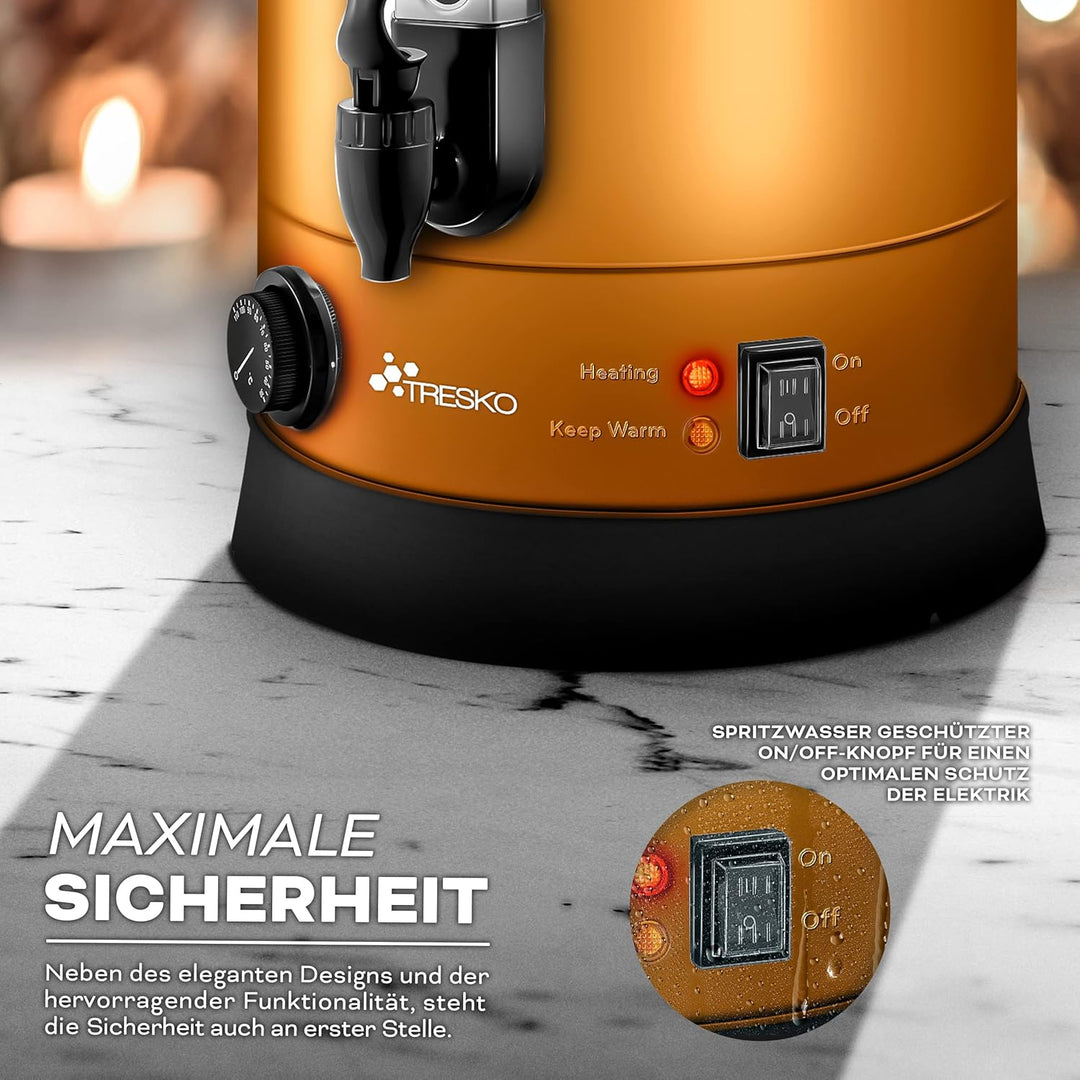 TRESKO® Glühweinkocher 10L / 1500W Einkochautomat aus Edelstahl Glühweinkessel Glühweinautomat Heiss