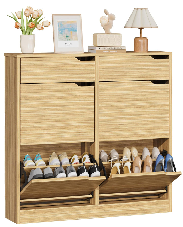 IRONCK Schuhschrank mit 4 Klappen, Schuhkipper Schmal mit 2 Schubladen, freistehendes Schuhregal, Sc