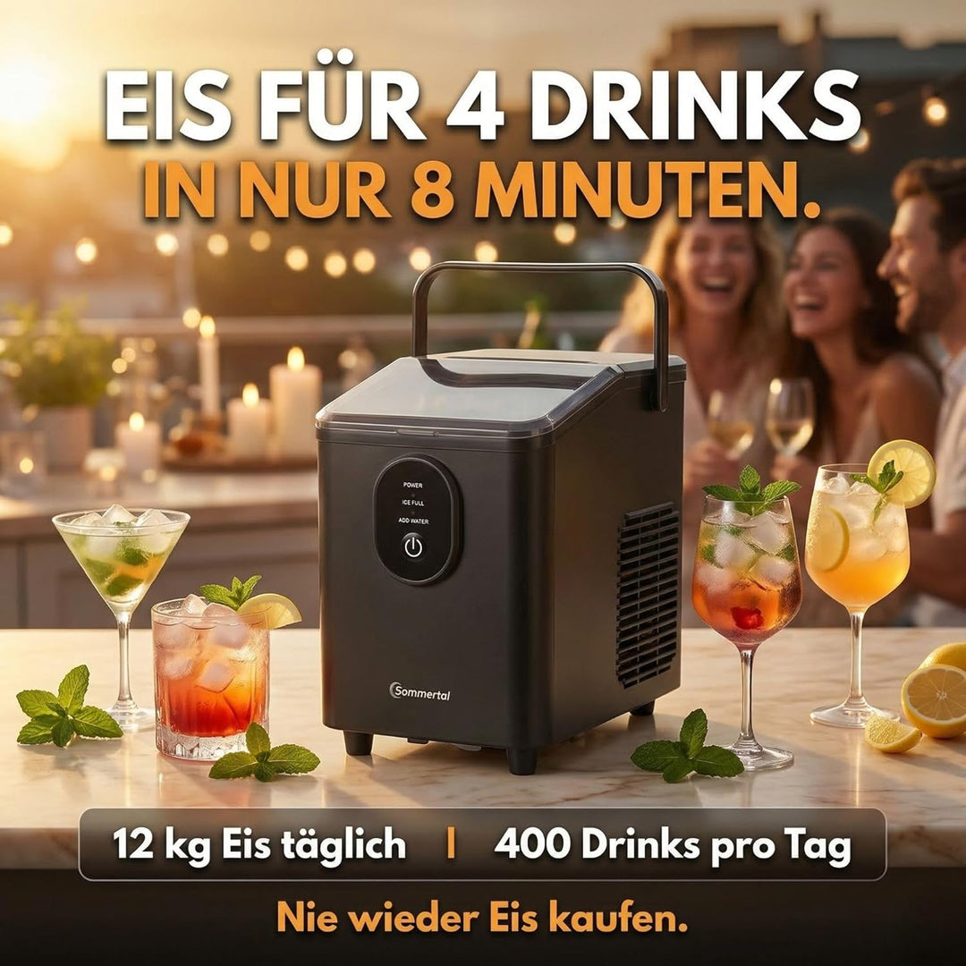 Sommertal Eiswürfelmaschine EM12C - Note 1,3 Warentest, Ice Maker mit schneller Eisherstellung ab 6