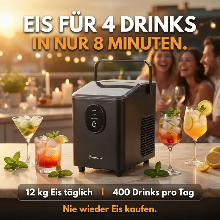 Sommertal Eiswürfelmaschine EM12C - Note 1,3 Warentest, Ice Maker mit schneller Eisherstellung ab 6