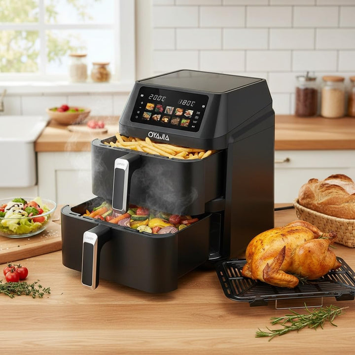 Airfryer, Heissluftfritteuse 2 Kammern, 12 L Heissluftfritteuse, Innovative Mehrfach-Luftgeschwindig