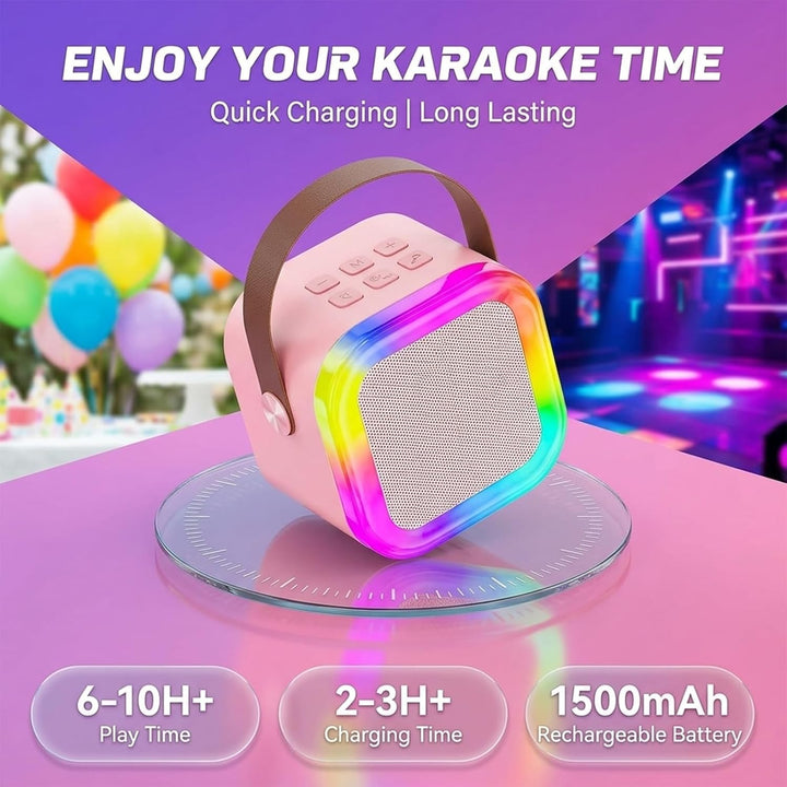 Karaoke Maschine mit 2 Funkmikrofonen, Tragbarer Bluetooth 5.0 Lautsprecher mit 360° Sound, 5 Stimmv
