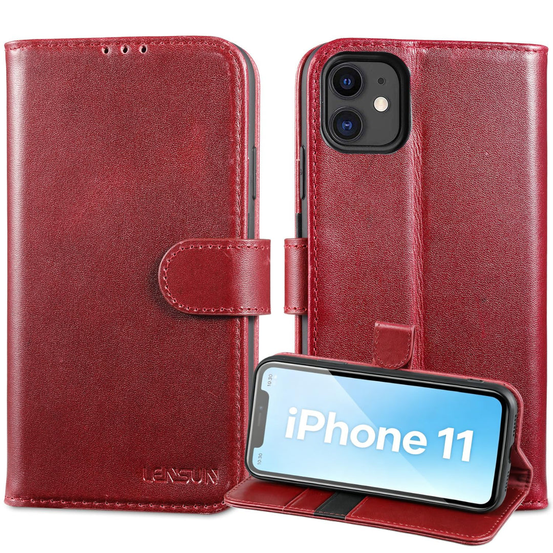 LENSUN Echtleder Hülle für iPhone 11, Handyhülle [Echtes Leder][Magnetverschluss][RFID Schutz] Handy