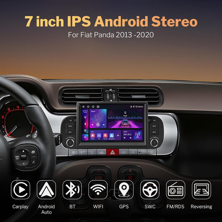 Carplay Autoradio für FIAT Panda 2013-2020 mit Wireless Android Auto | 7 Zoll Touchscreen Android Au