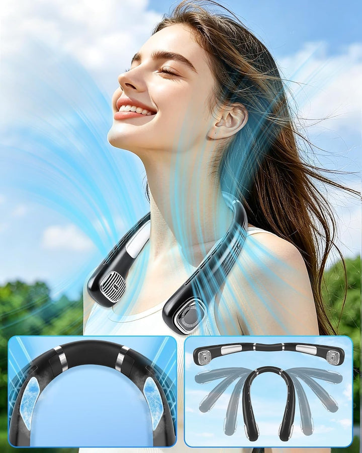 USB Ventilator Hals Akku Leise Stark mit LCD, Nackenventilator Tragbarer Klein 5 Stufen 360° Verstel