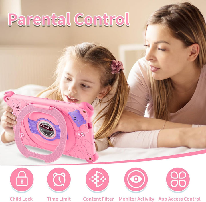 zcobro , Tablet für Kinder mit Hülle, Android Kindertablet 2GB RAM+32GB ROM+256GB Erweiterbar, Wi-Fi