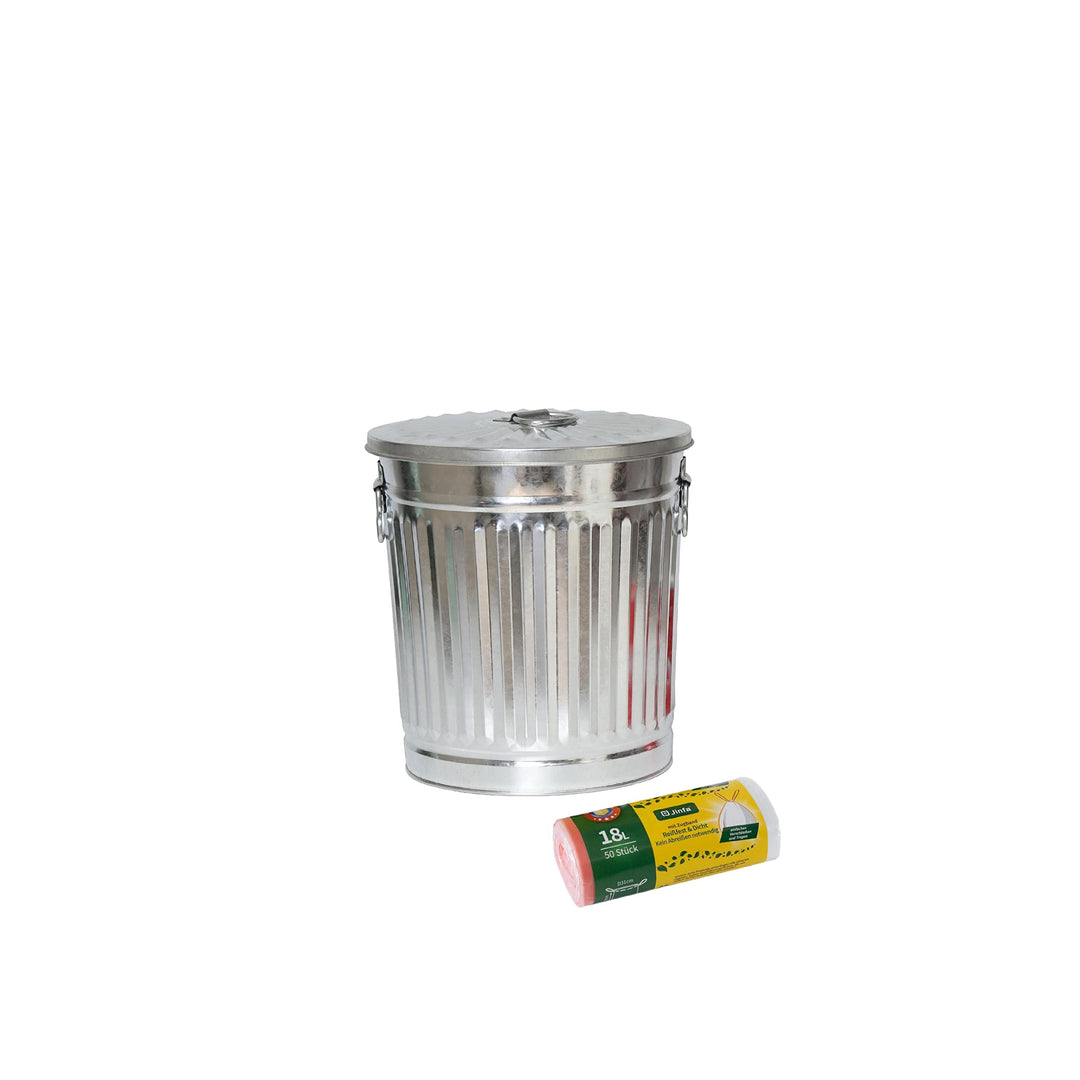Jinfa 1 Retrodesign Metalleimer mit Griffen und Deckel + 50 Müllbeutel | Zink | 18L 1 Mülleimer 18L