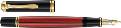 Pelikan Füllhalter Souverän 600, Schwarz-Rot, Feder B (breit), hochwertiger Kolbenfüller im Geschenk