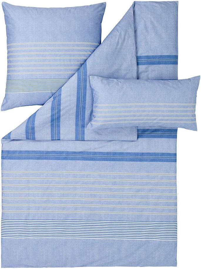 ESTELLA Mako-Satin Bettwäsche Alvar bleu 1 Bettbezug 155 x 220 cm + je 1 Kissenbezug 80 x 80 cm + 40