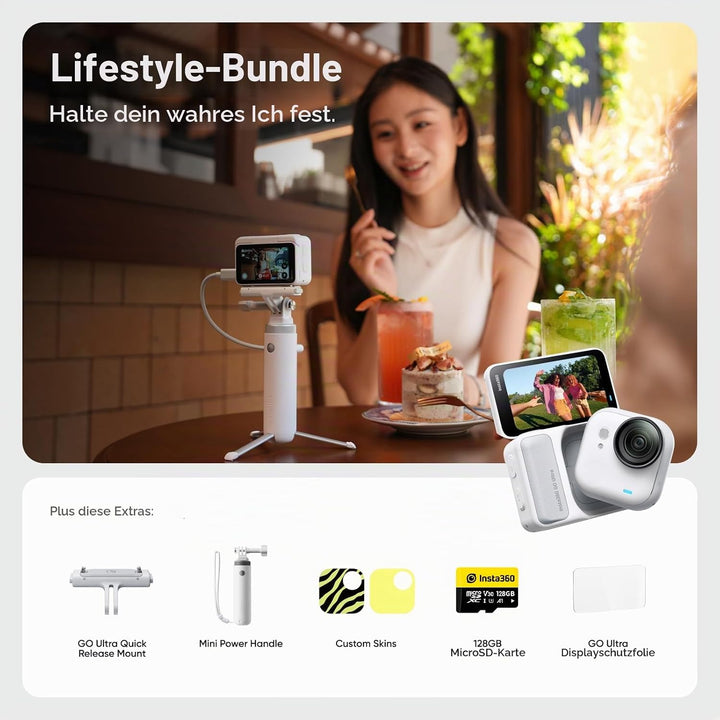 Insta360 GO Ultra Lifestyle-Bundle -Kleine 4K Vlogging-Kamera, Freihändig, POV-Kamera, 1/1,28"-Senso