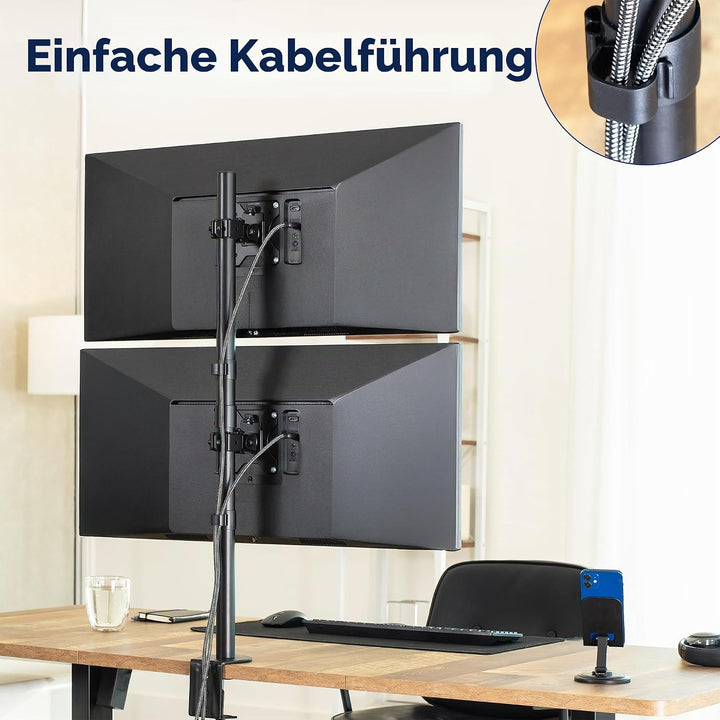 VIVO Dual LCD Monitor Desk Mount Stand Heavy Duty Stacked, Holds Vertical 2 Screens up to 32" (STAND