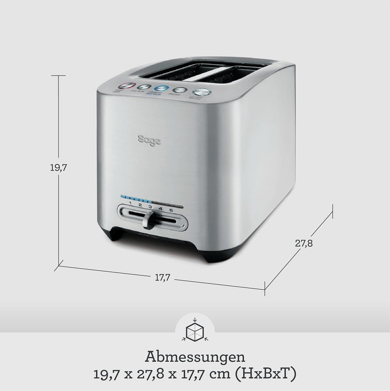 Sage - The Smart Toast - 2-Scheiben - Toaster - Gebürstetes Aluminium 2 Toastscheiben, 2 Toastscheib