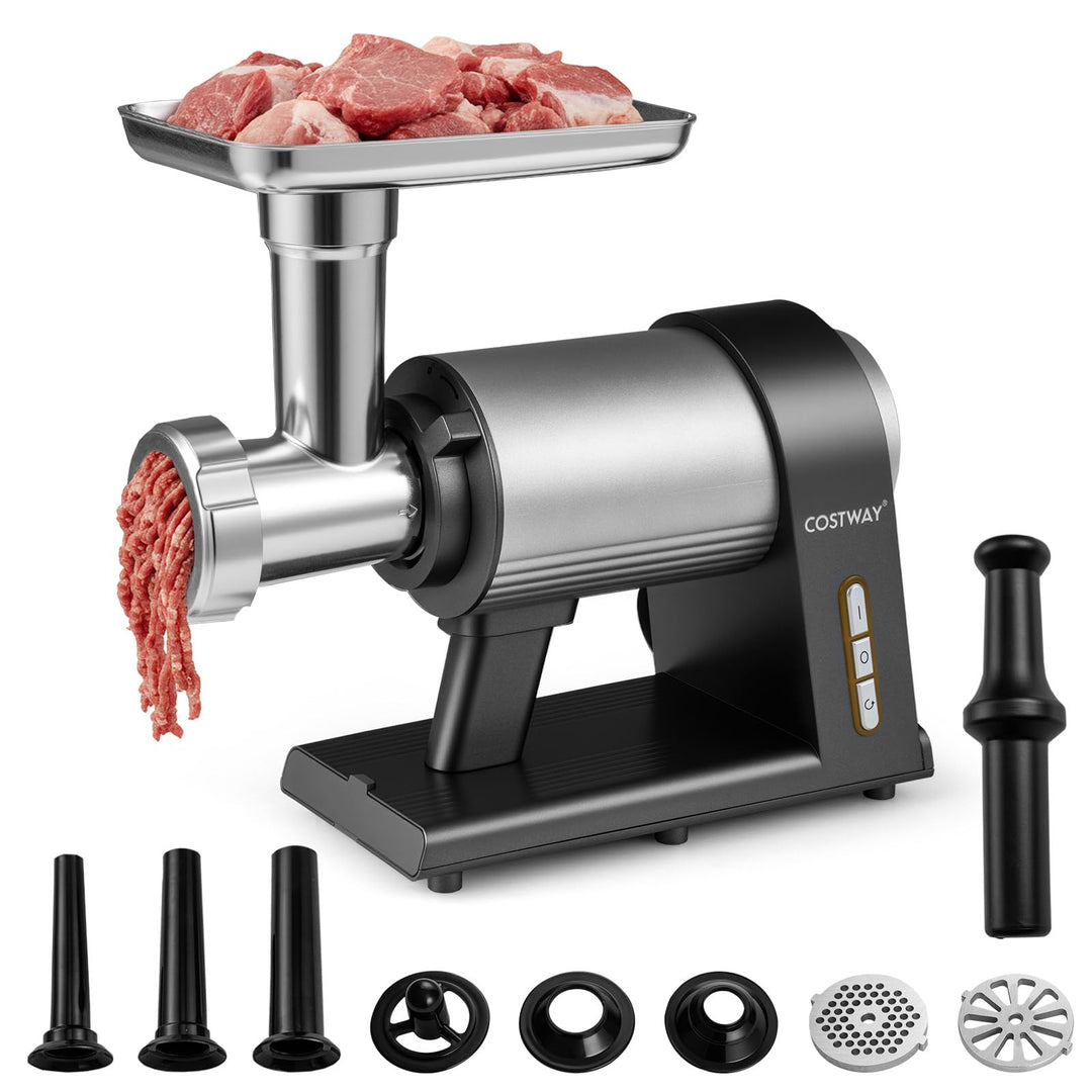 COSTWAY Elektrischer Fleischwolf, 2000W Hackfleisch maschine mit 3 Wurstfüllrohren, 3 Lochscheiben,
