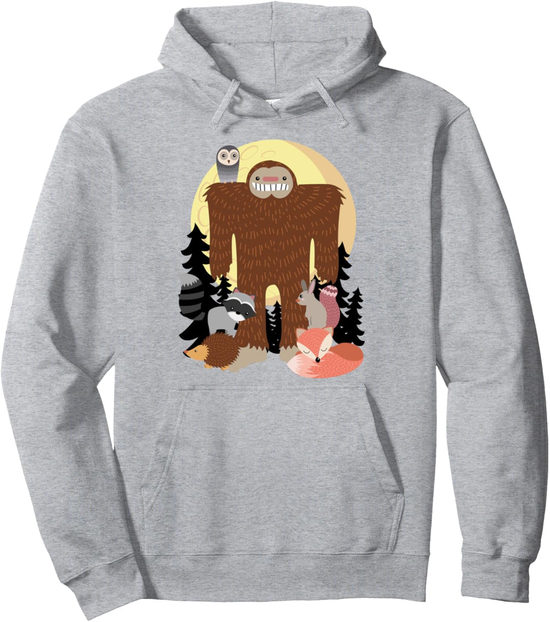 Sasquatch With Woodland Creatures Pullover Hoodie