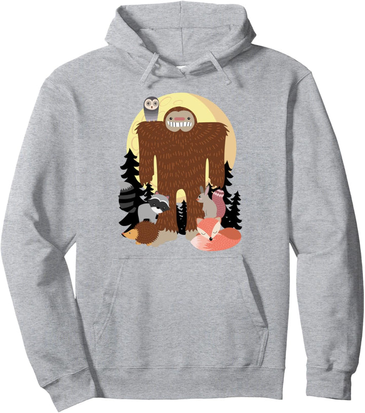 Sasquatch With Woodland Creatures Pullover Hoodie