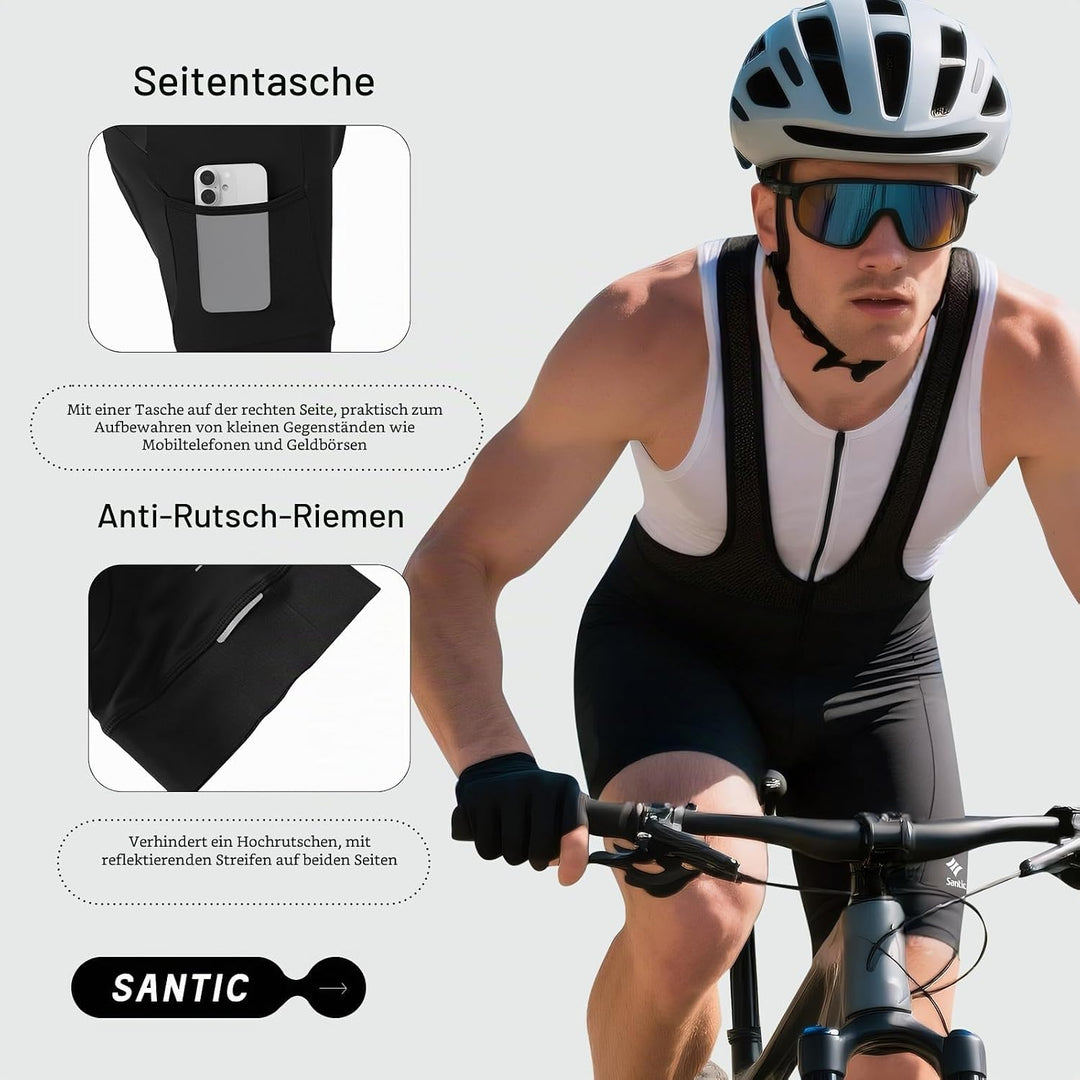 Santic Trägerhose Fahrrad Herren Fahrradhose Kurz mit Sitzpolster Radhose Herren Kurz Gepolstert S 2