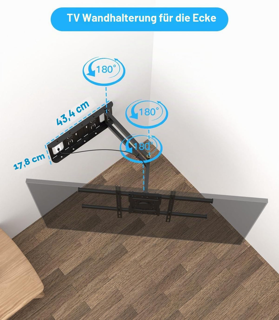 Eck-TV-Wandhalterung, Langer Arm, TV-Halter mit 65 cm Verlängerung, voll bewegliche TV-Halterung, sc