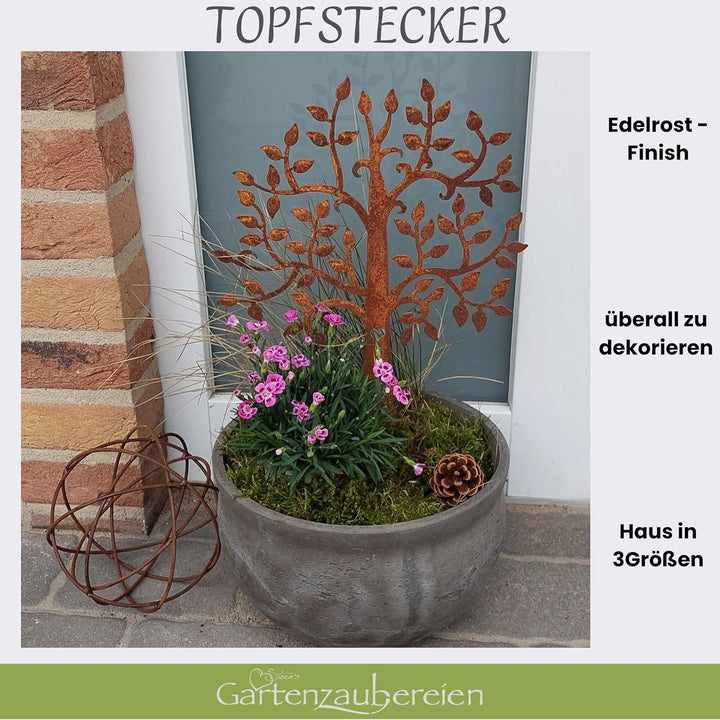 Gartenstecker Lebensbaum Edelrost 39cm als Gartendeko zum Stecken in Rostoptik
