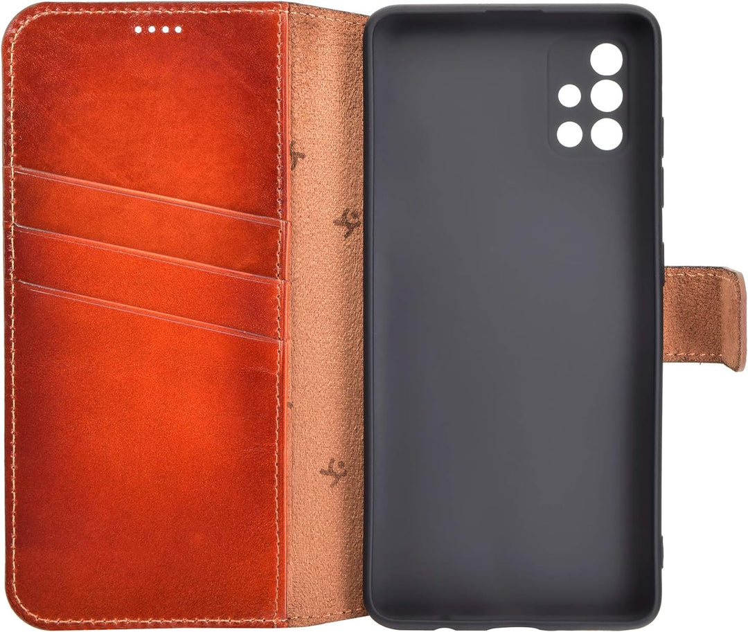 Suncase Book-Style Hülle kompatibel mit Samsung Galaxy A71 Leder Tasche (Slim-Fit) Lederhülle Handyt
