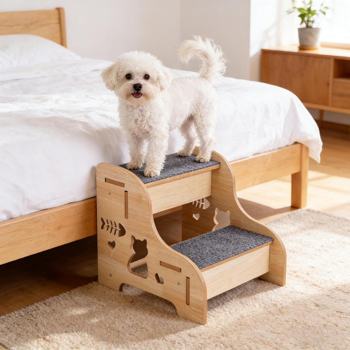 Hundetreppe 2 Stufen, Haustiertreppe Holz, rutschfeste Hunde Rampe Kletterhilfe, Für Klein Hunde Hoh