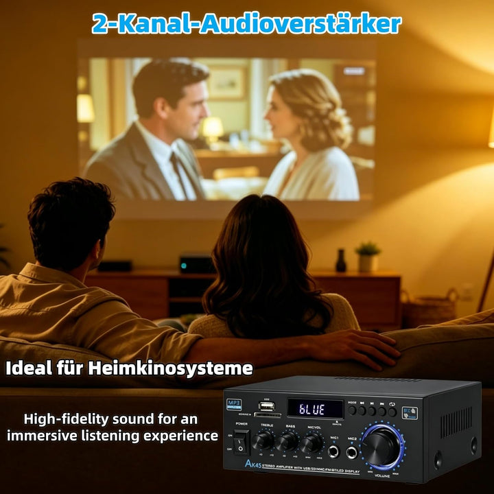 AK45 HiFi Bluetooth Verstärker Mini Stereo Audio Receiver 2.0 Kanal Endverstärker Soundverstärker mi