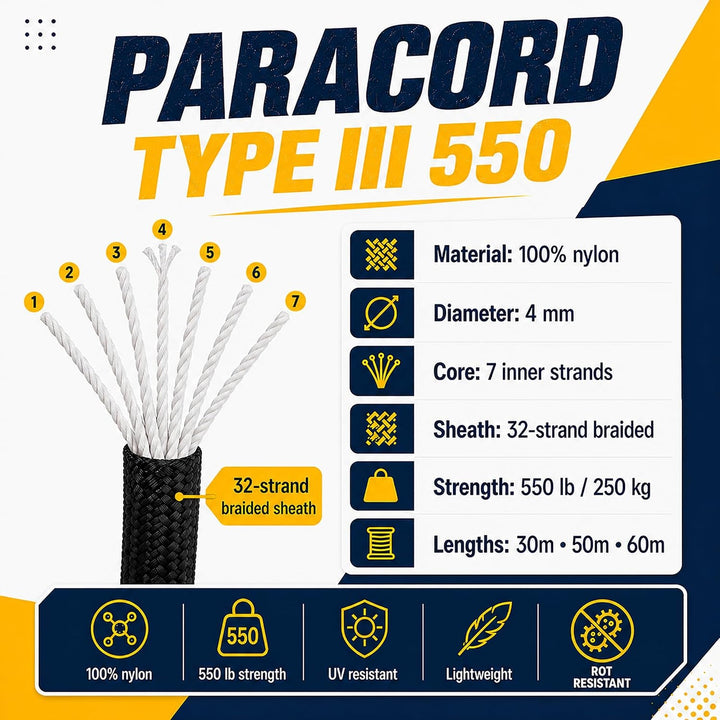 Paracord 4 mm, 20+ Militärfarben (15 m, 30 m, 50 m, 100 m, 300 m) | Ideal zum Basteln, Camping, Outd