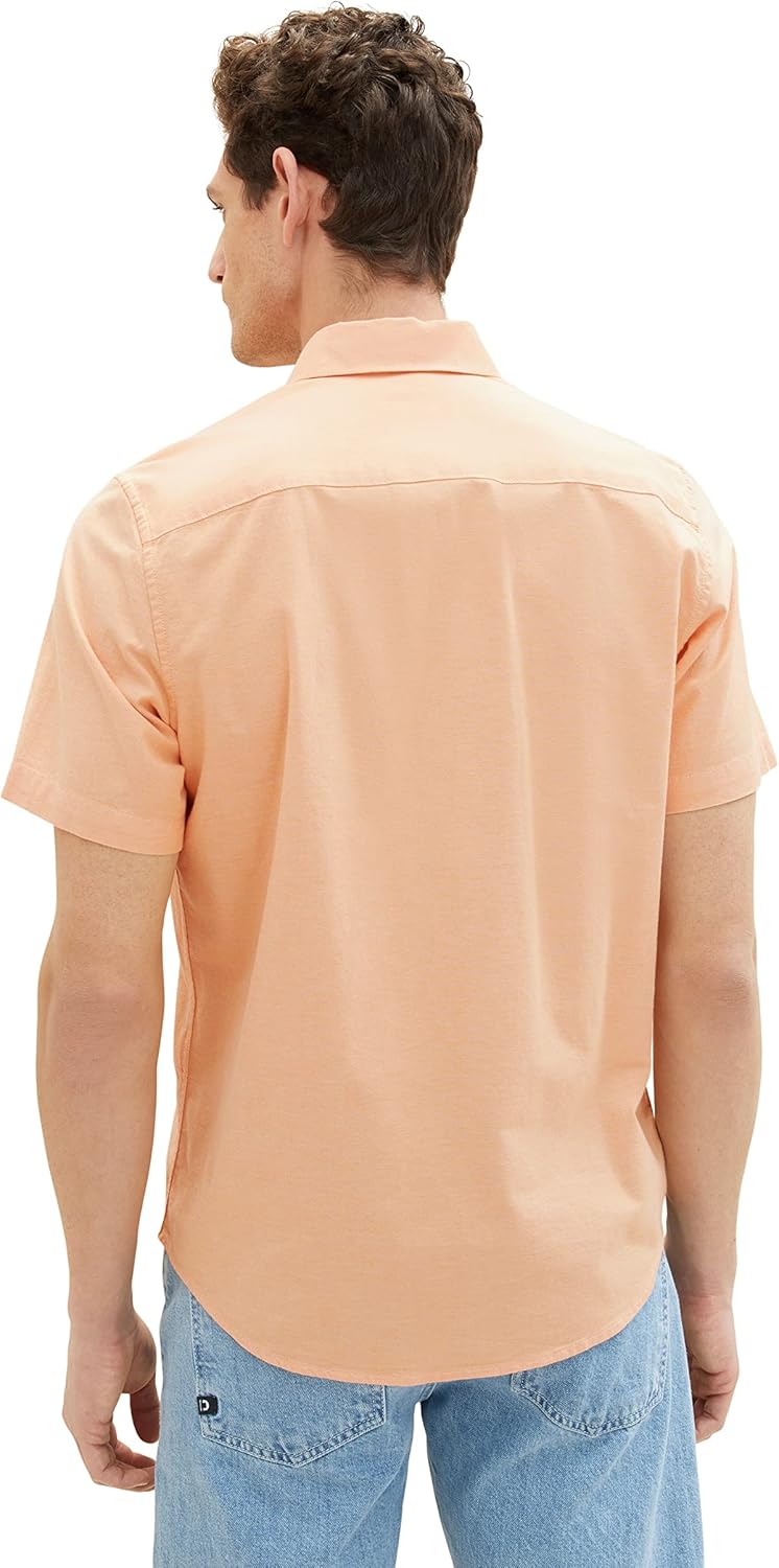TOM TAILOR Herren Oxford Kurzarm-Hemd mit Stretch L 31200 - Washed Orange Chambray, L 31200 - Washed