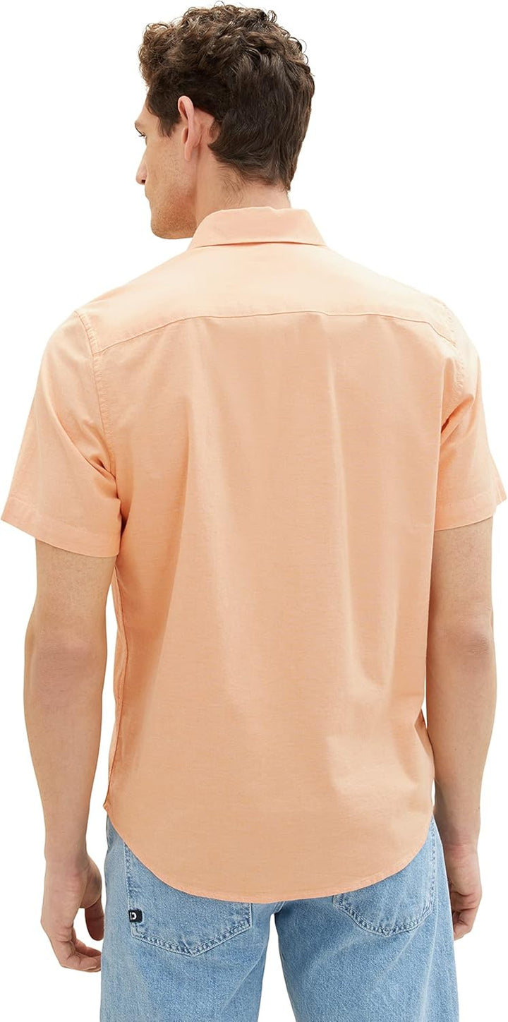 TOM TAILOR Herren Oxford Kurzarm-Hemd mit Stretch L 31200 - Washed Orange Chambray, L 31200 - Washed
