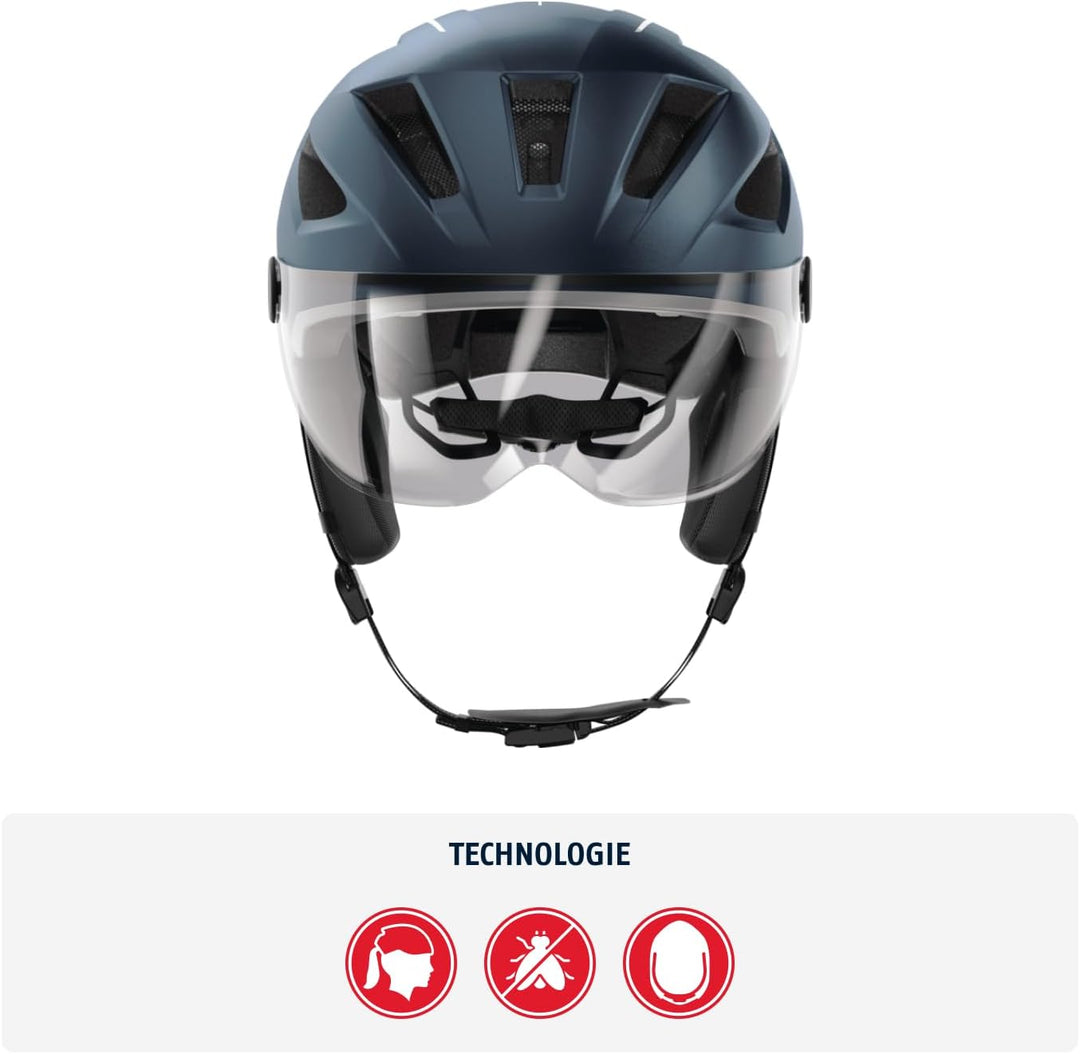 ABUS Stadthelm Pedelec 2.0 ACE - Fahrradhelm mit Rücklicht, Visier, Regenhaube, Ohrenschutz - für Da