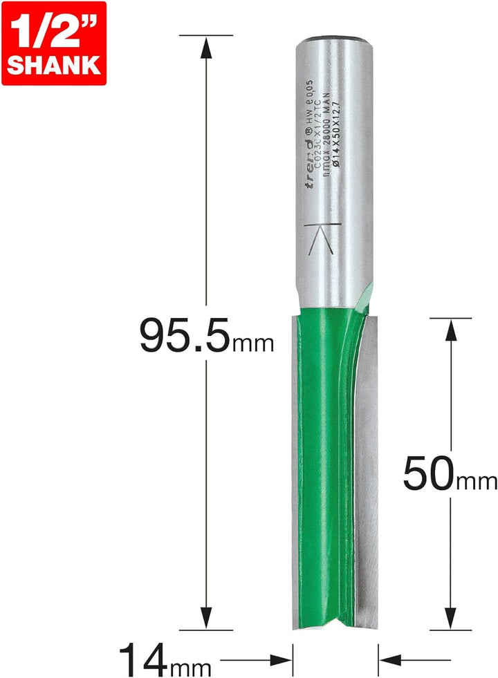 Trend CraftPro C023CX1/2TC Fräser-Bit, gerader Zweischneidfräser, 1,27 cm Schaft, 14 mm Schnittdurch