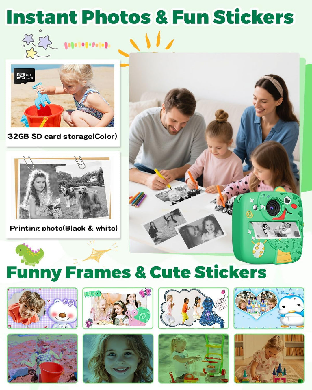 CHRERNA Sofortbildkamera Kinder, Kinderkamera Kompaktkameras Sofortdruck von Fotos, 1080P HD Kamera